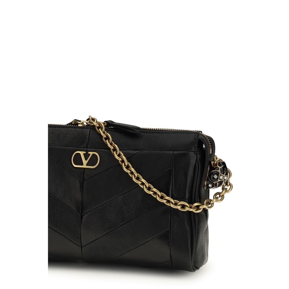 Valentino Garavani Schwarze Bos Taurus Kalbsleder Schultertasche