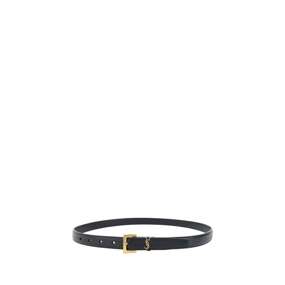 Cintura slim Saint Laurent in pelle di vitello nera
