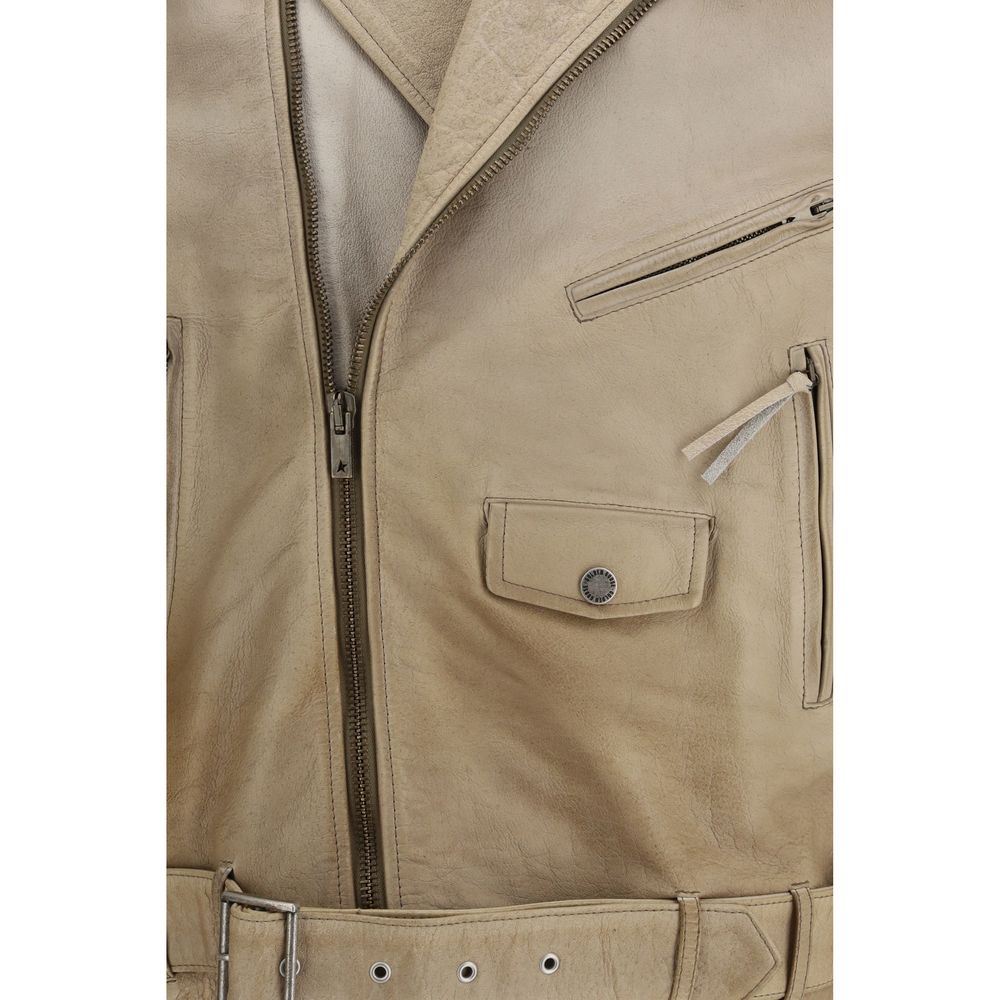 Golden Goose Beige Journey Leder-Bikerjacke – Produktansicht 3 | Arca Lucia