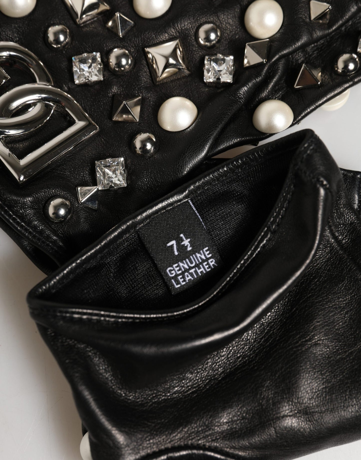 Dolce & Gabbana Schwarze Perlenbesetzte Handschuhe in Handgelenklänge