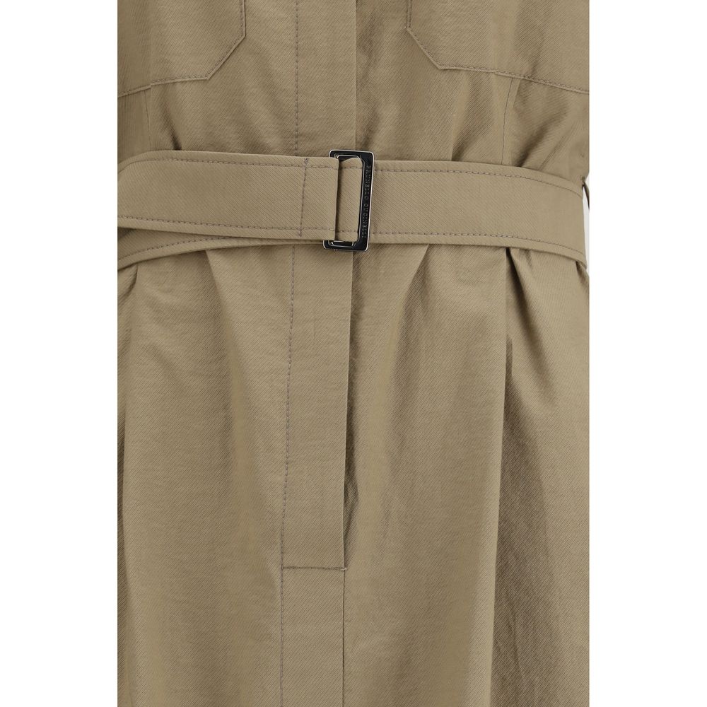 Abito chemisier midi beige con cintura di Brunello Cucinelli