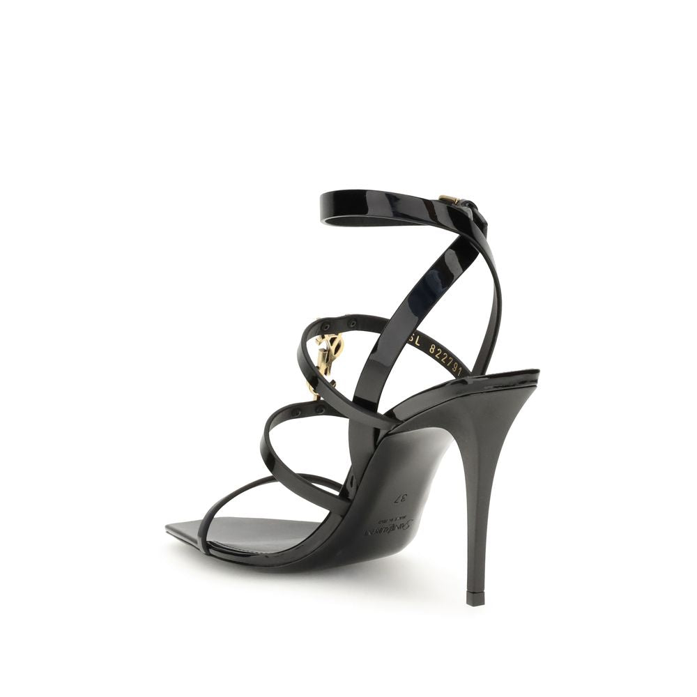 Saint Laurent Schwarze Bos Taurus Kalbsleder-Sandalen mit Stilettoabsatz
