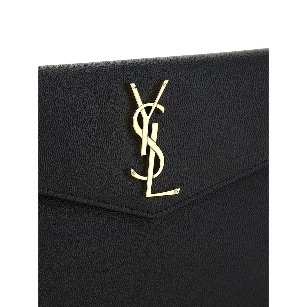 Saint Laurent Schwarze Bos Taurus Kalbsleder Clutch – Produktansicht 3 | Arca Lucia