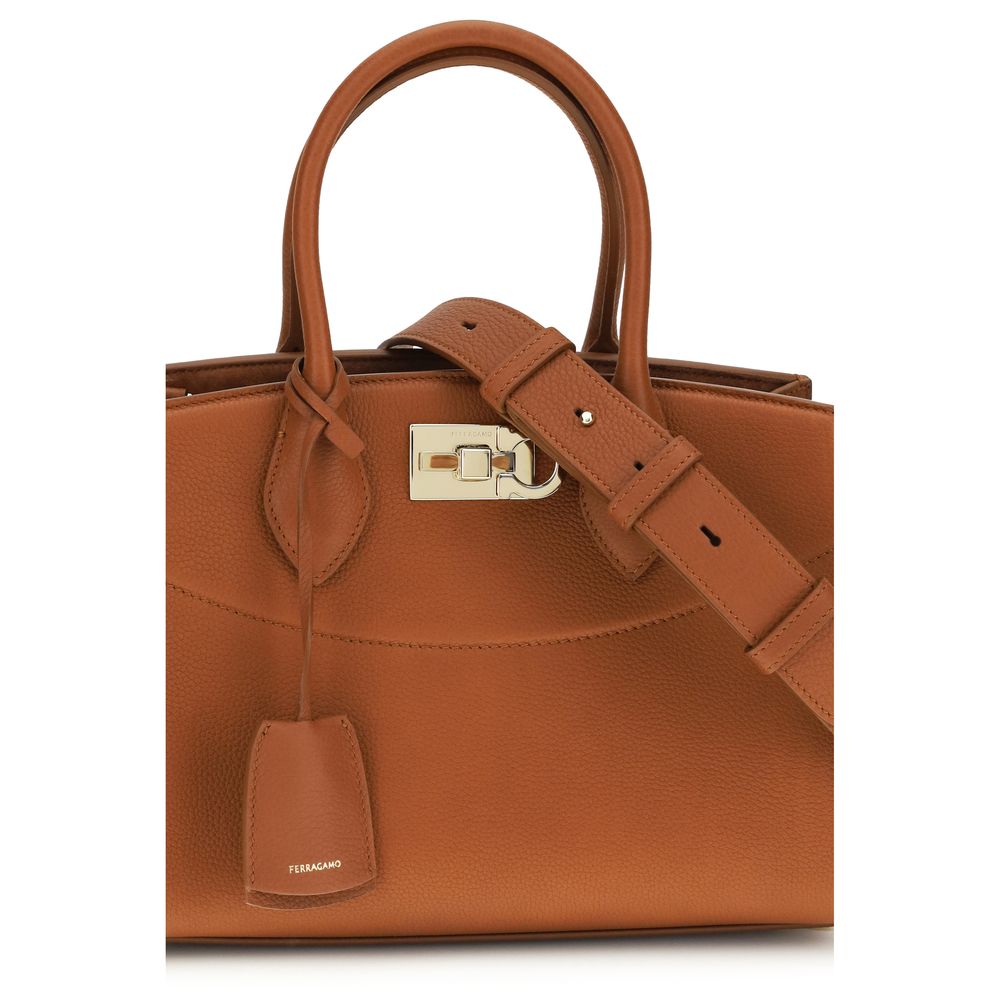 Ferragamo Braune Kalbsleder Bos Taurus Handtasche