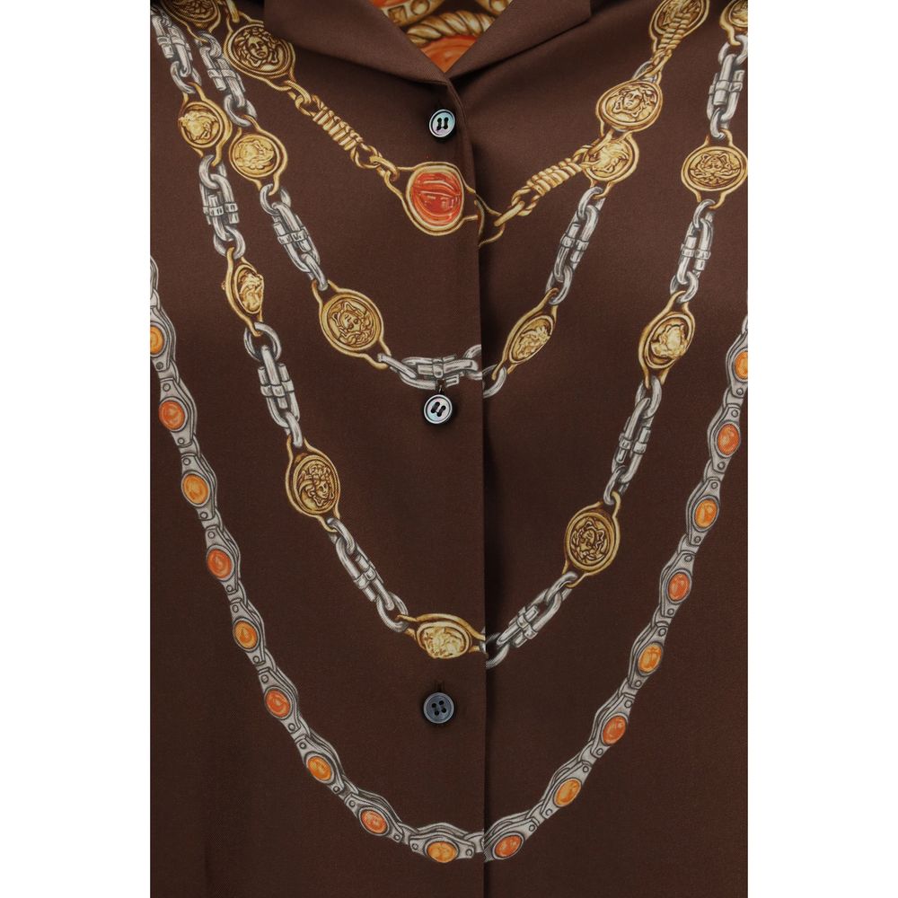 Versace Braunes Hemd mit Kettenprint