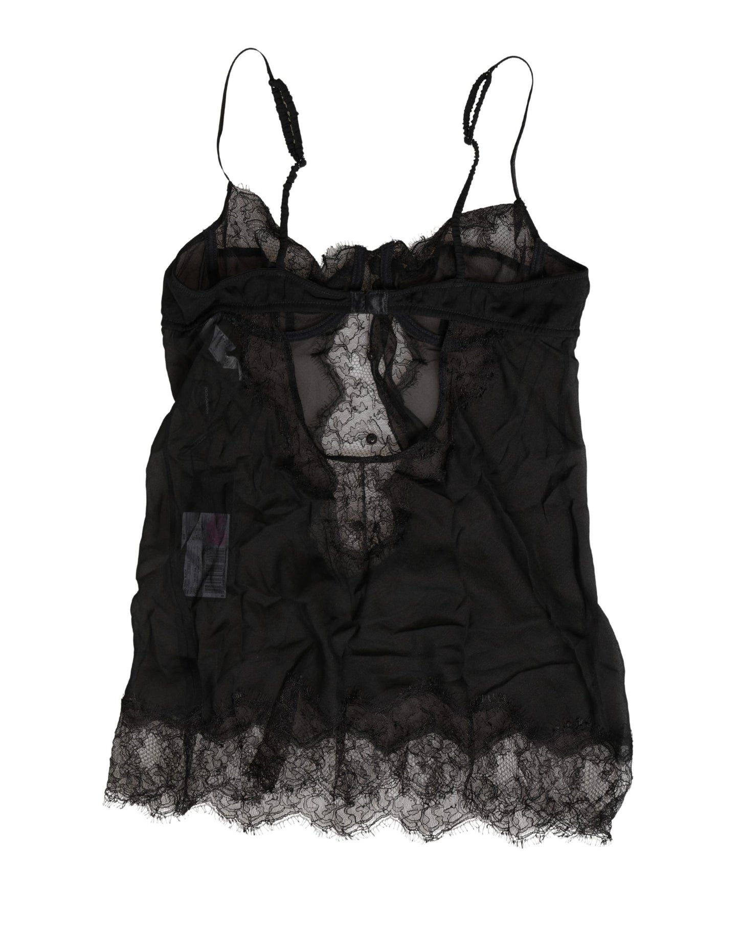 Dolce & Gabbana Schwarzes Seiden-Spitzen-Dessous-Chemise-Oberteil