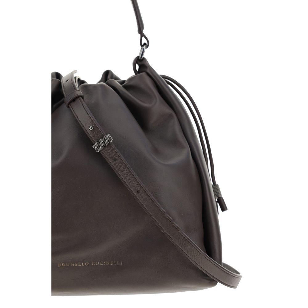 Brunello Cucinelli Borsa a Spalla Marrone in Pelle di Vitello