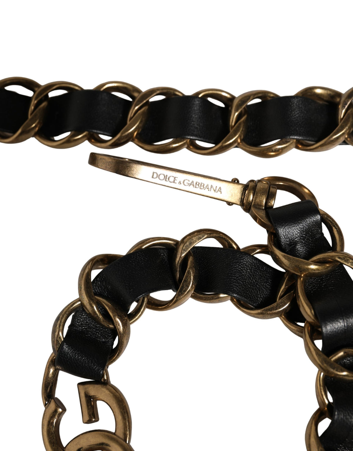 Dolce & Gabbana Schwarzer Leder-Schultergurt mit Goldkette