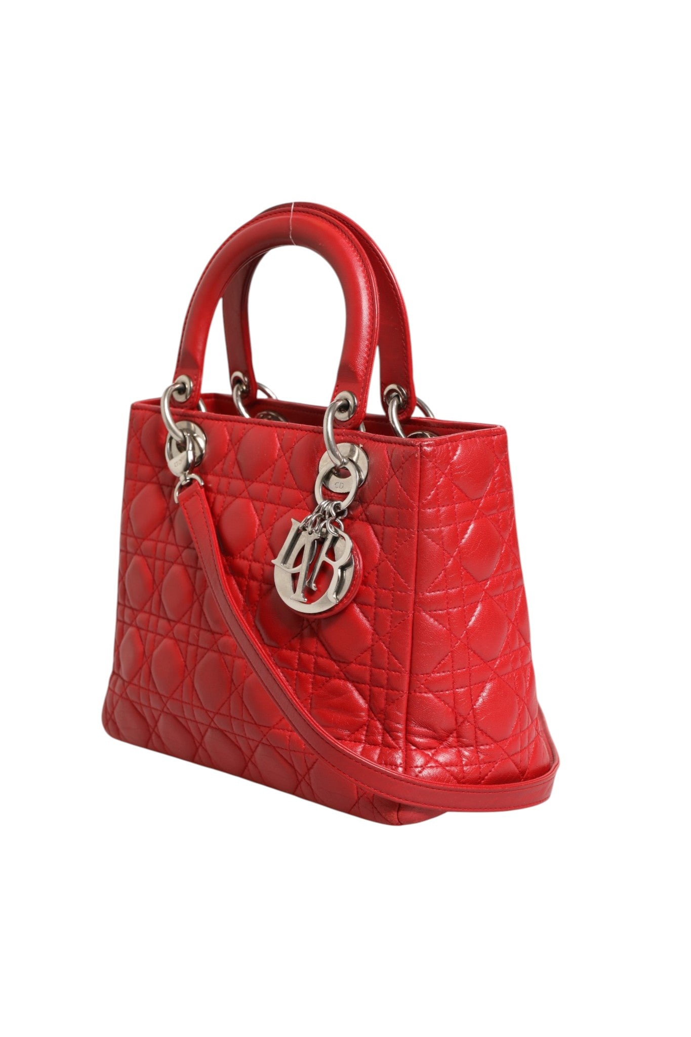 Christian Dior Lady Dior Tasche aus rotem Lammleder mit Cannage-Steppung