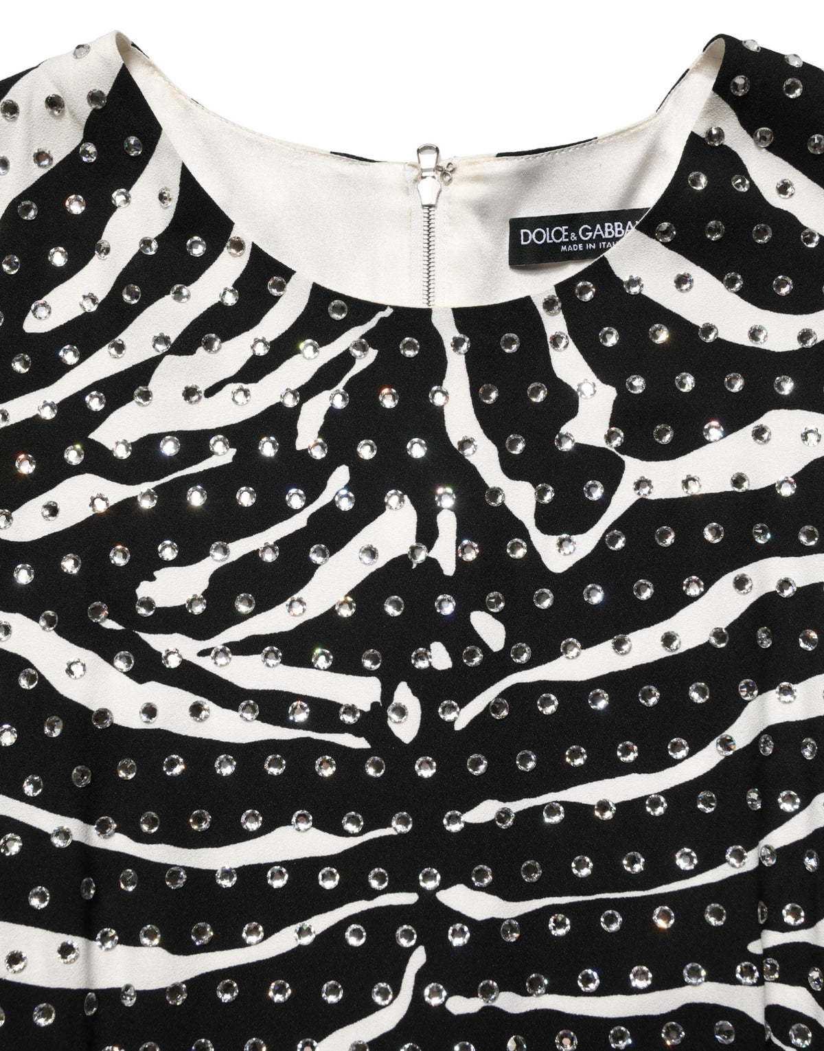 Dolce & Gabbana Schwarz-Weißes Zebra-Strass-Minikleid
