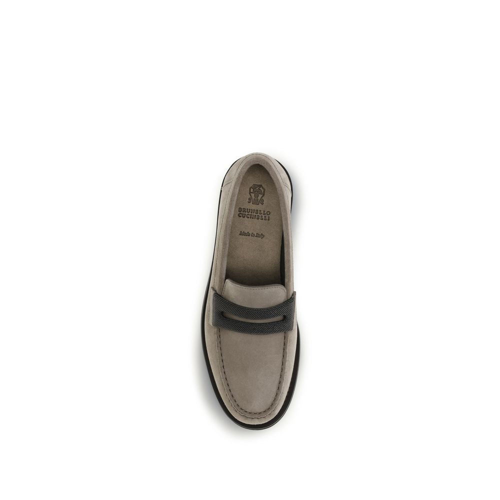 Brunello Cucinelli Graue Kalbsleder Bos Taurus Slipper-Loafer