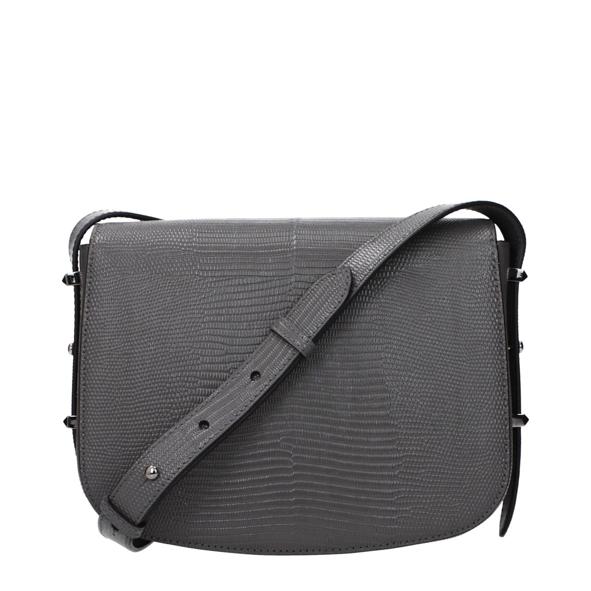 Jimmy Choo Graue Leder-Crossbody-Tasche mit Frontlogo – Produktansicht 3 | Arca Lucia