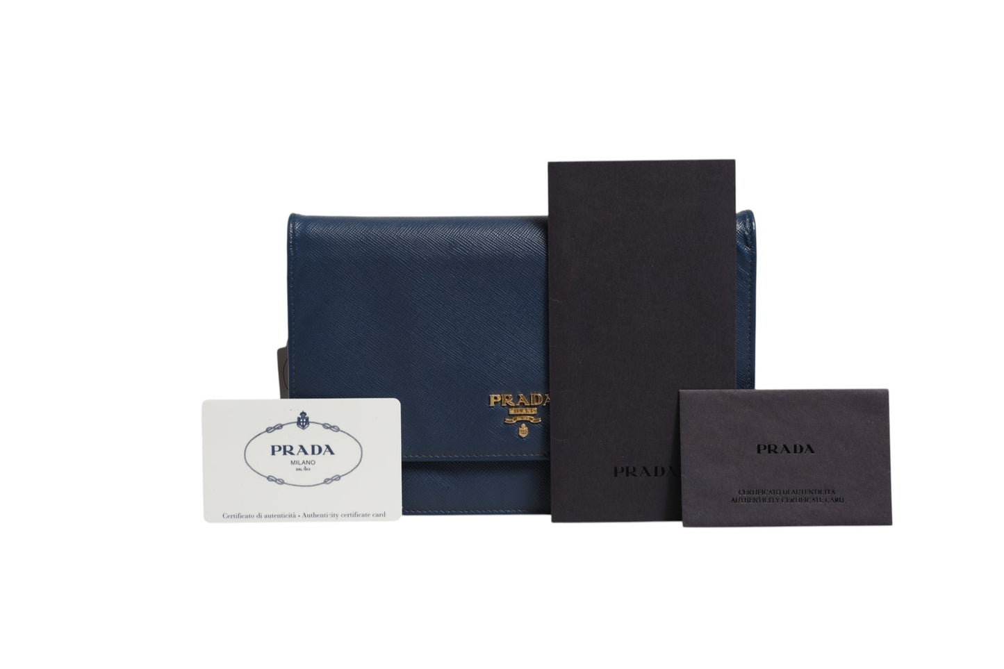 Prada Blaue Saffiano Leder Wallet on Chain Clutch Bag
