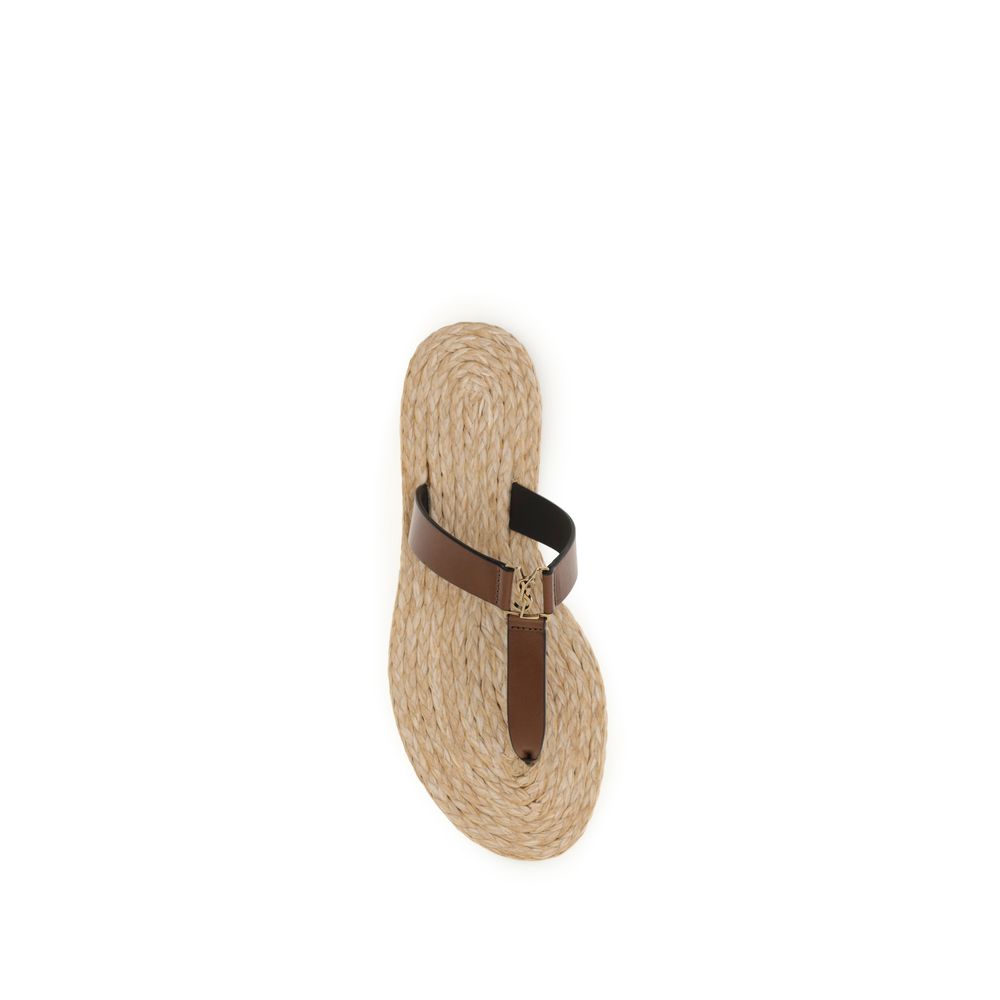 Saint Laurent Braune Kalbsleder Bos Taurus Flache Sandalen