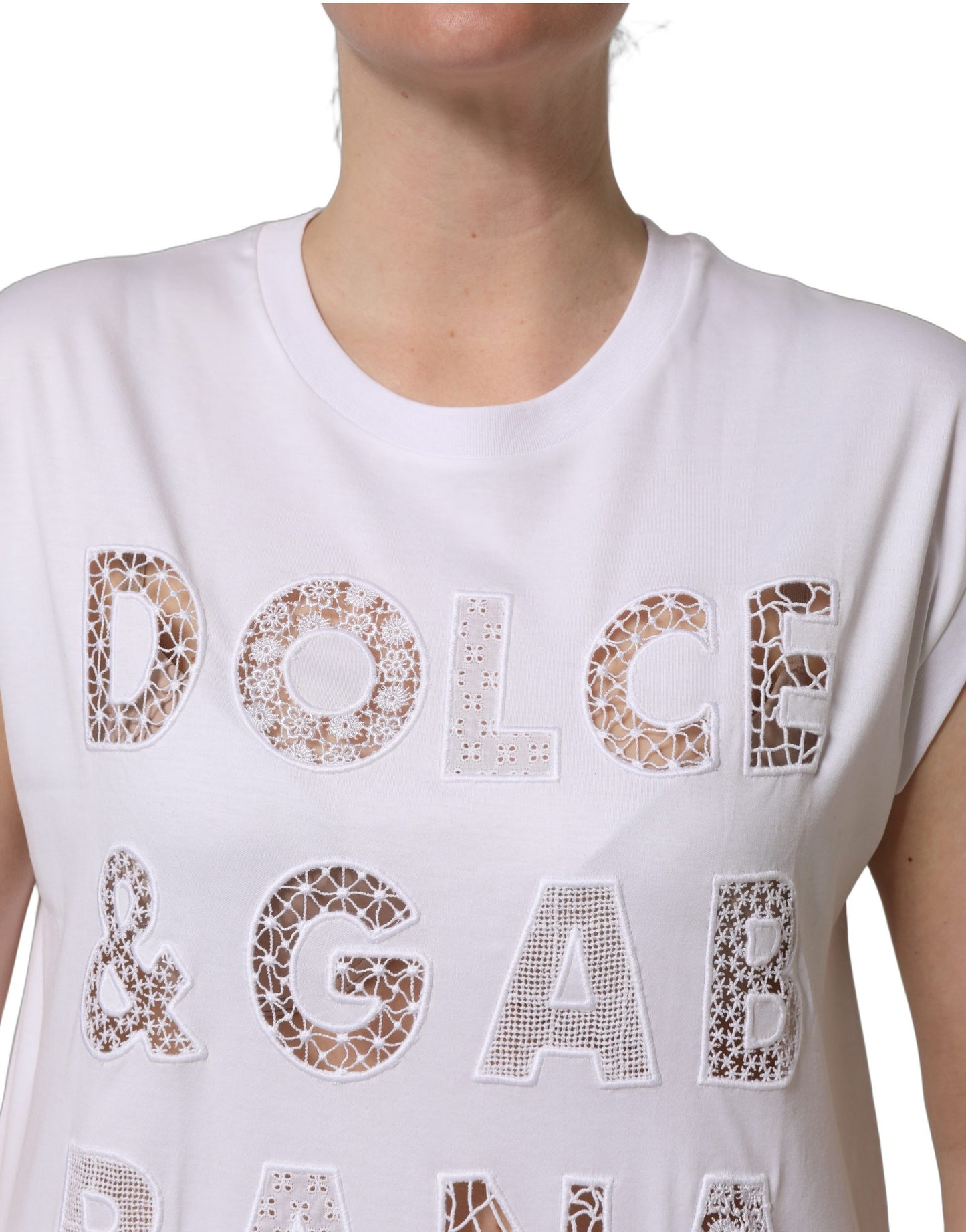 Dolce & Gabbana Weißes Rundhals-T-Shirt ohne Ärmel mit Logo