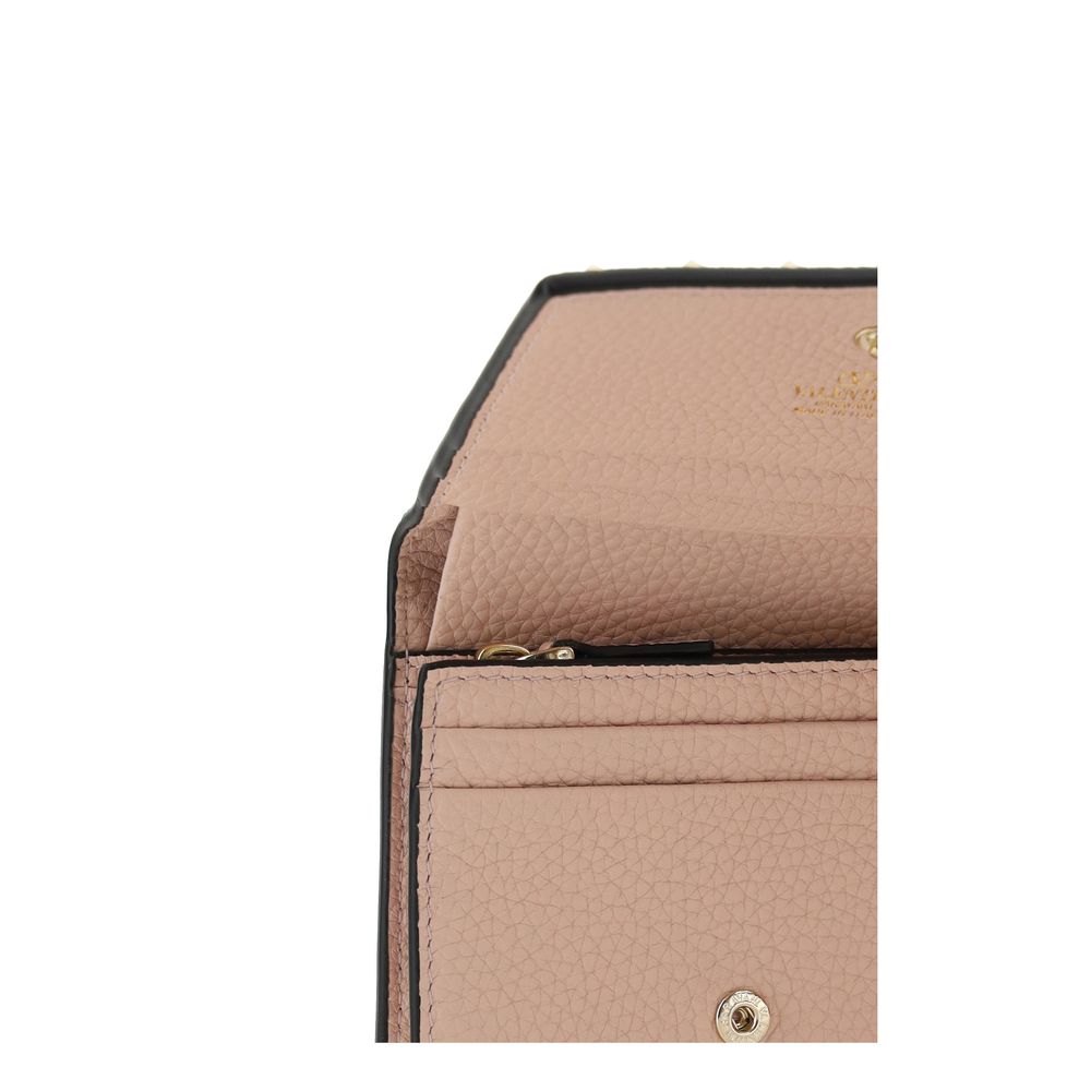 Valentino Garavani Rockstud Burgundy Calfskin Wallet