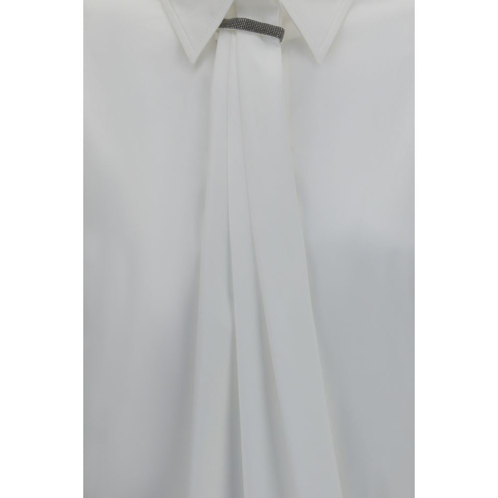Brunello Cucinelli White Cotton Shirt with Monili Detail