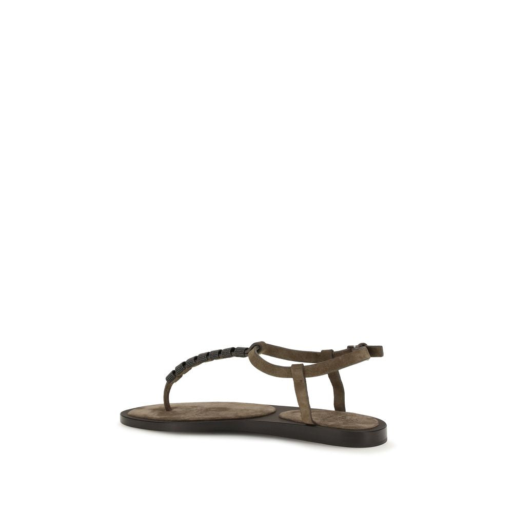 Brunello Cucinelli Sandalen aus Leder in Braun