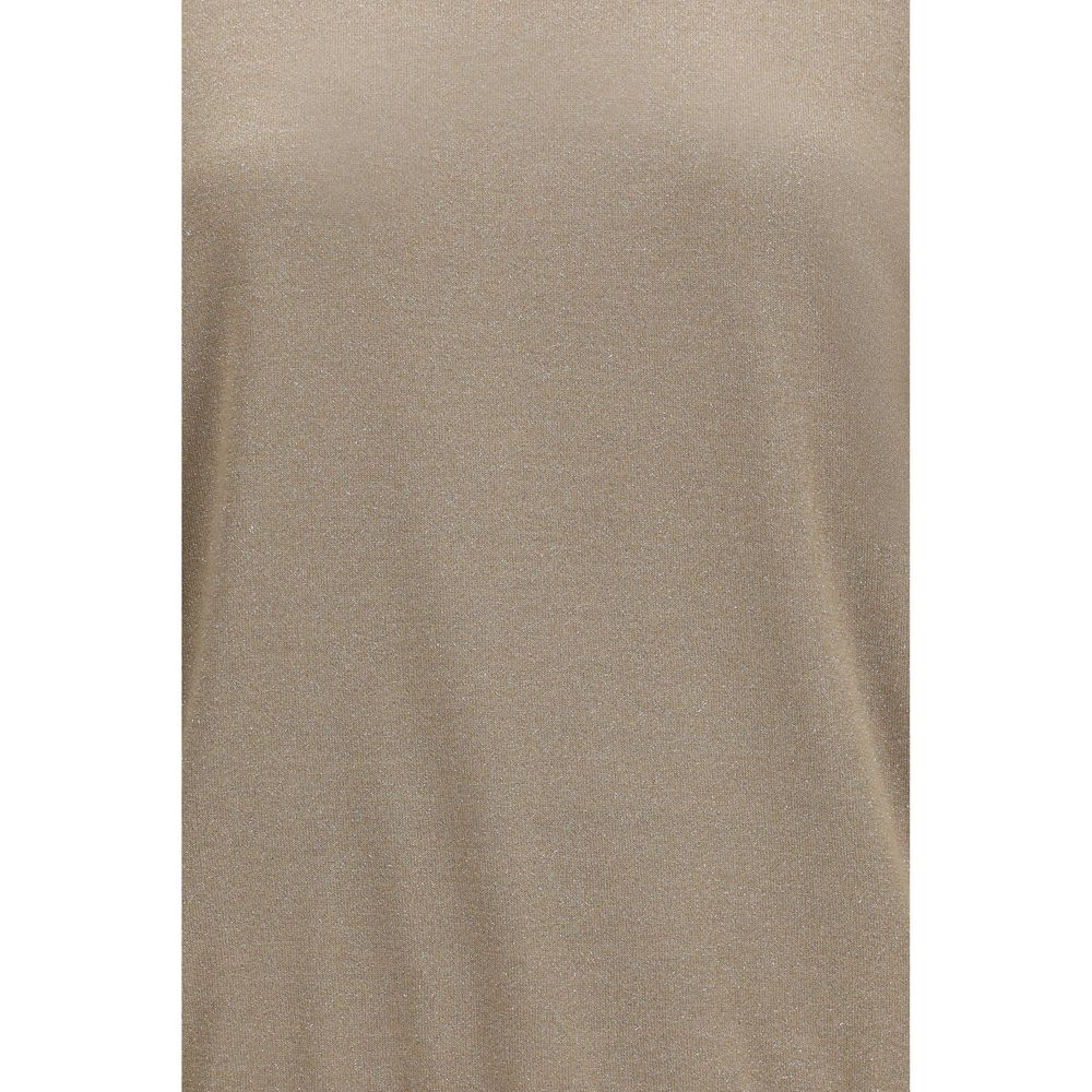 Maglione a maniche corte beige in cashmere e seta di Brunello Cucinelli
