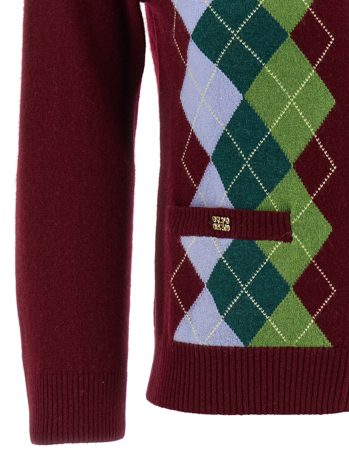 Ganni Bordeauxfarbener Argyle-Cardigan aus Merinowolle und Kaschmir
