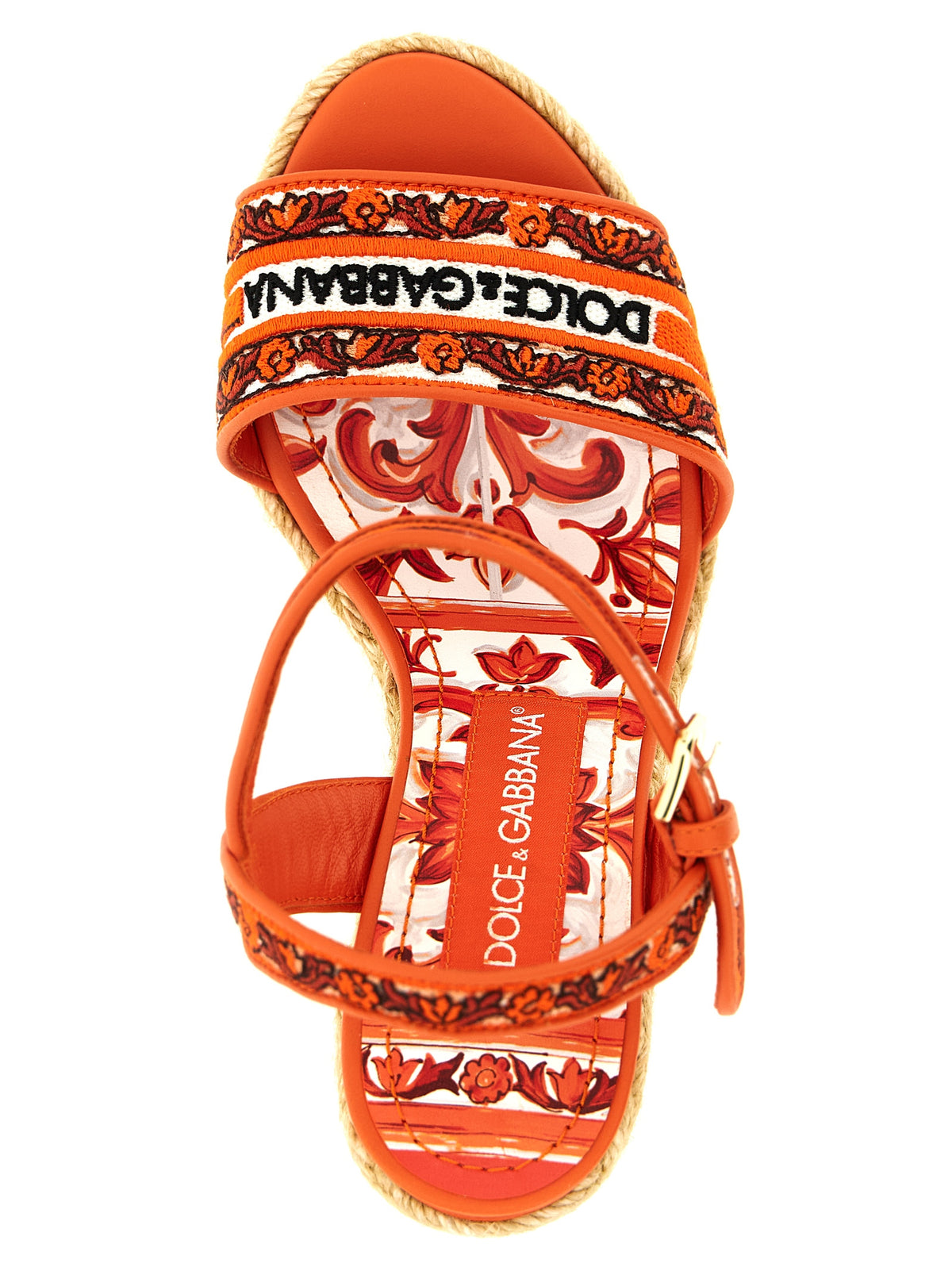 Sandali con zeppa in cotone arancione Dolce & Gabbana