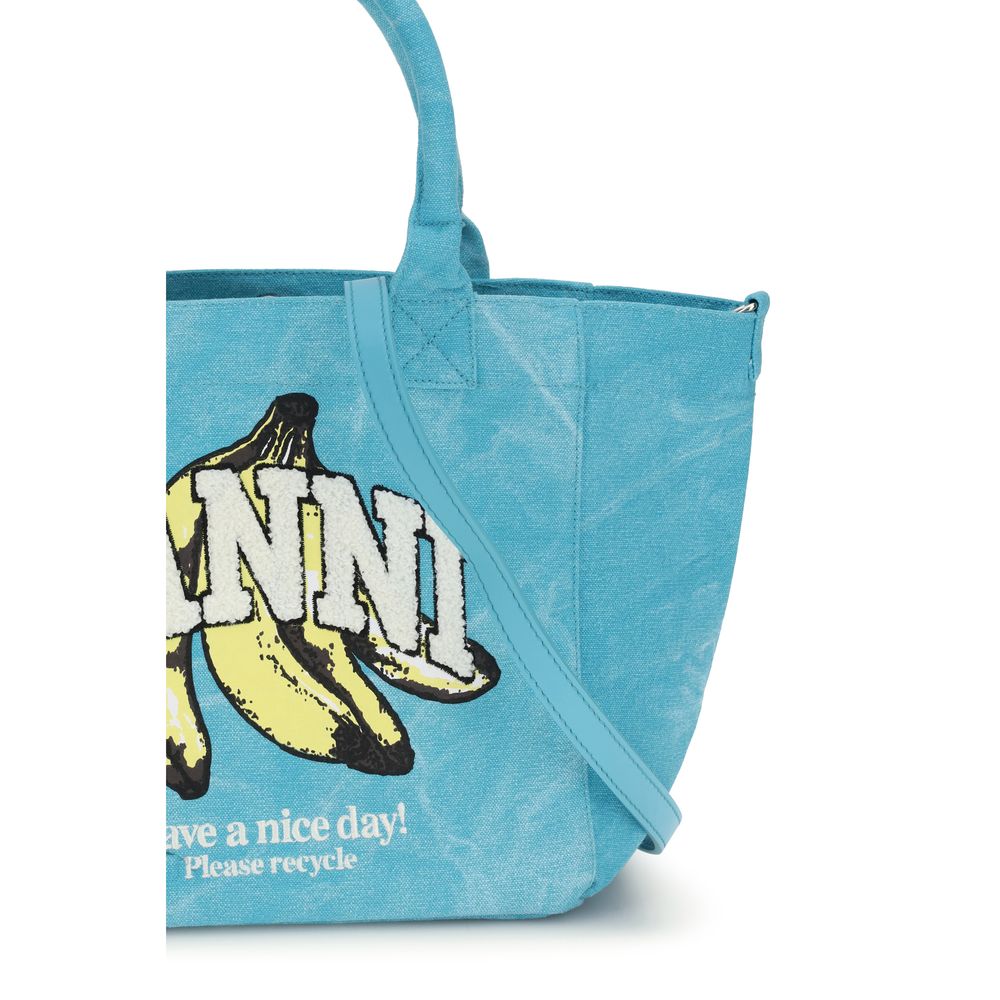 Ganni Blaue Schultertasche aus recycelter Baumwolle