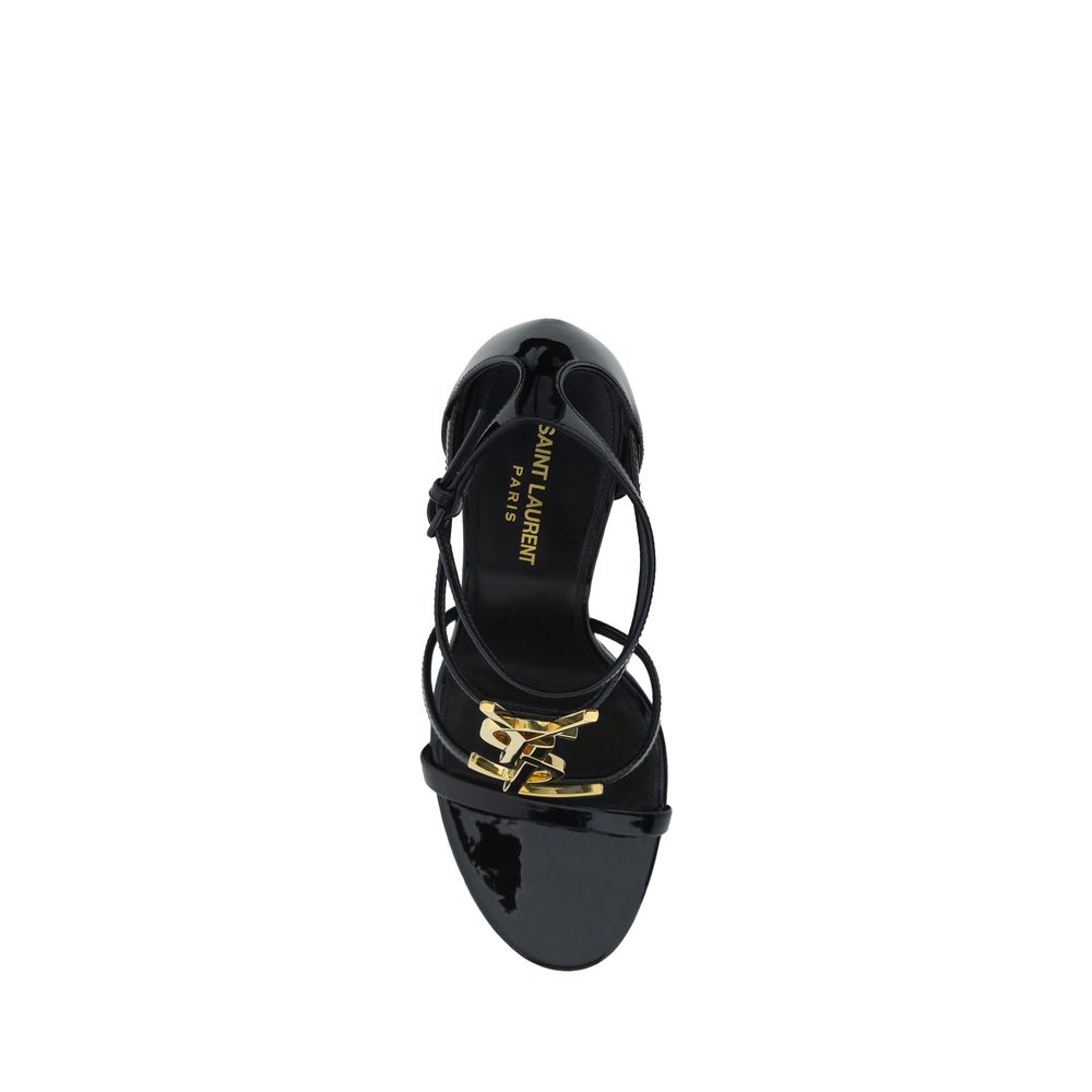 Saint Laurent Schwarze Bos Taurus Kalbsleder-Sandalen mit Stilettoabsatz