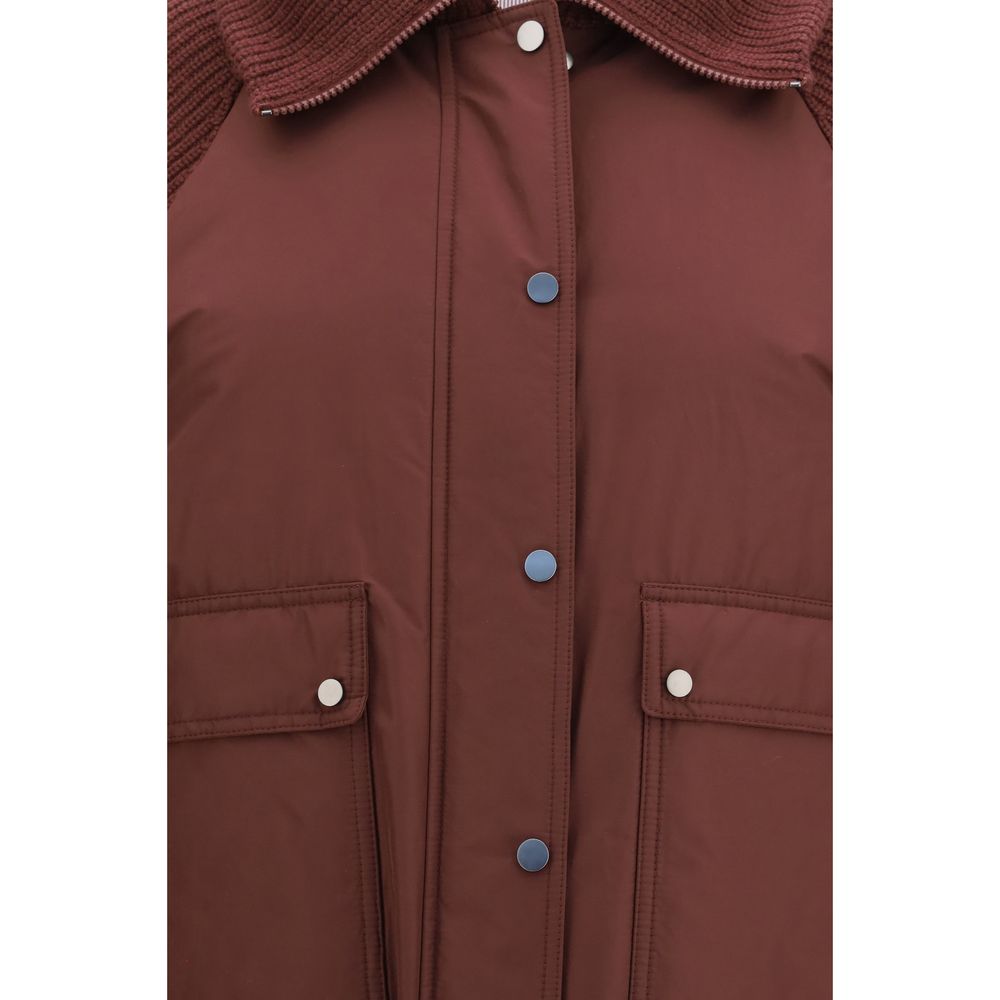 Giacca imbottita bordeaux con maniche in lana di Brunello Cucinelli