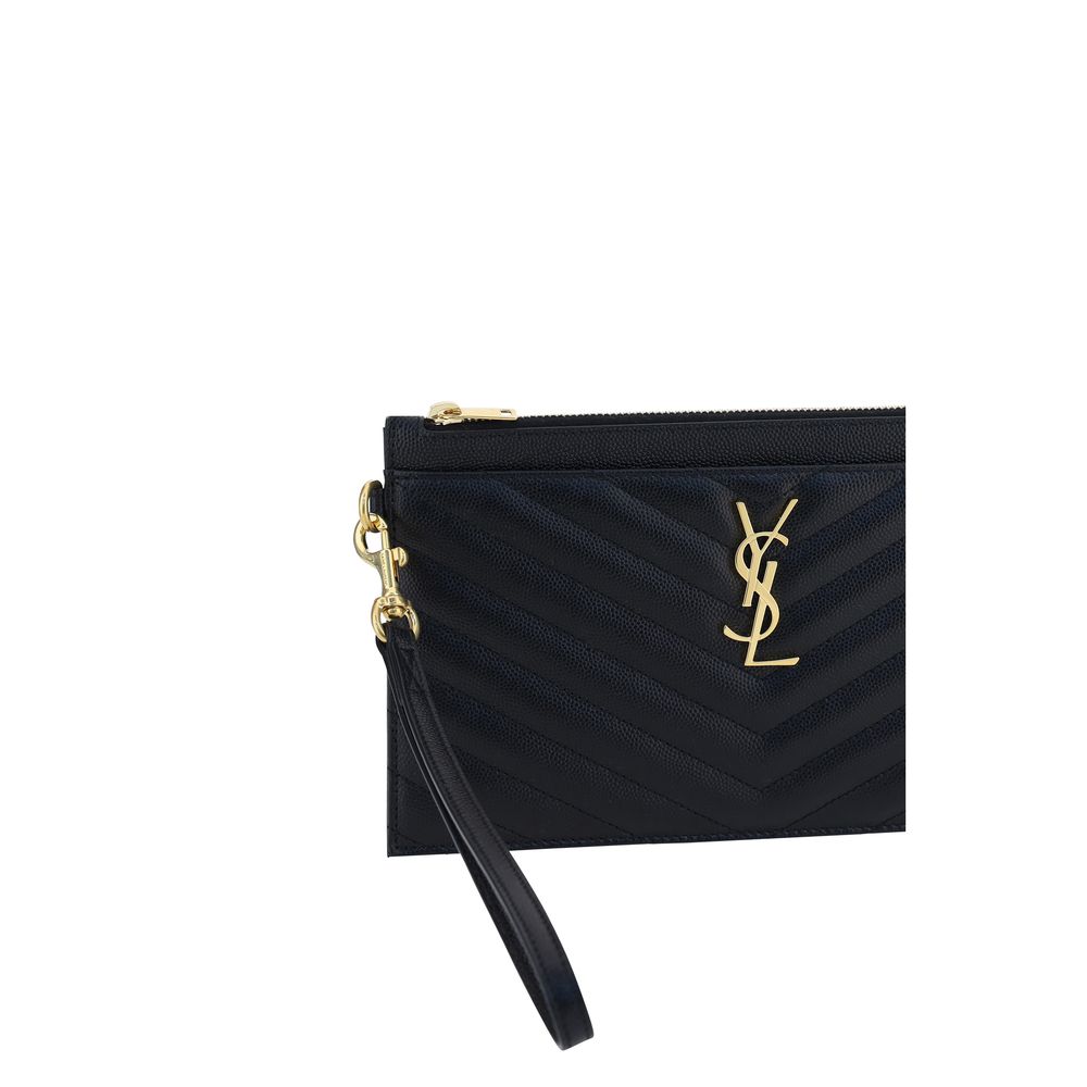 Pochette Saint Laurent YSL nera in pelle di vitello