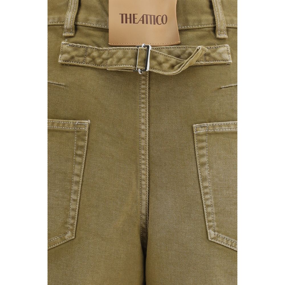 The Attico Brown Denim Trousers with Balloon Silhouette