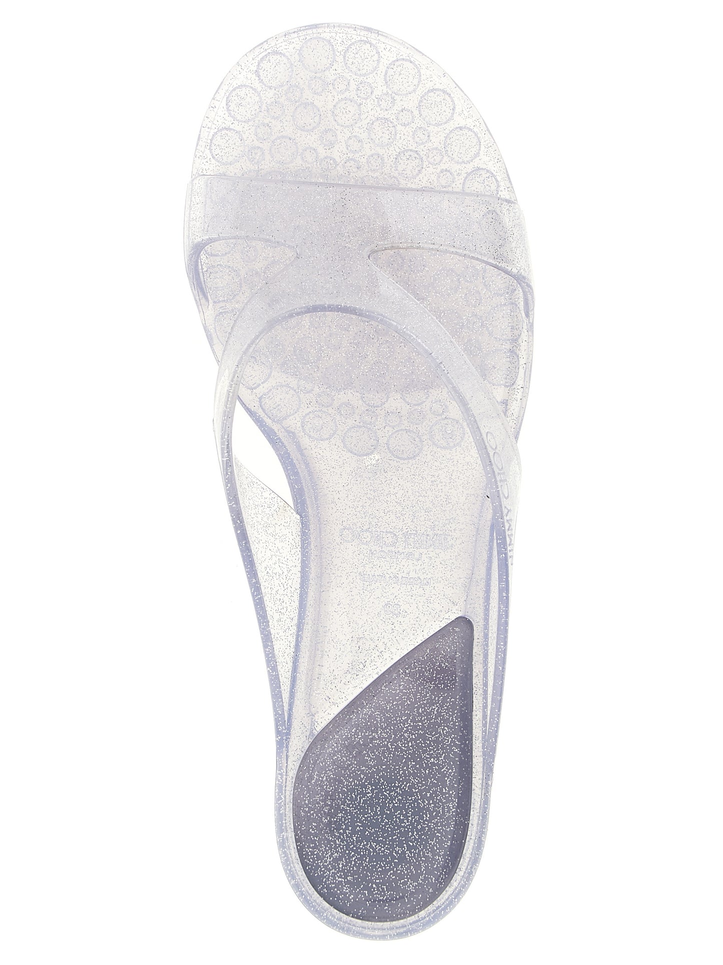 Jimmy Choo Silberne Gummi-Sandalen
