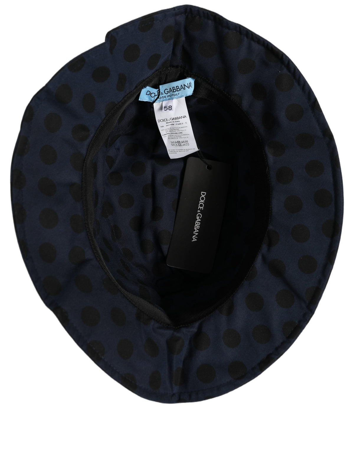 Dolce & Gabbana Blue-and-Black Cotton Bucket Hat with Polka Dots