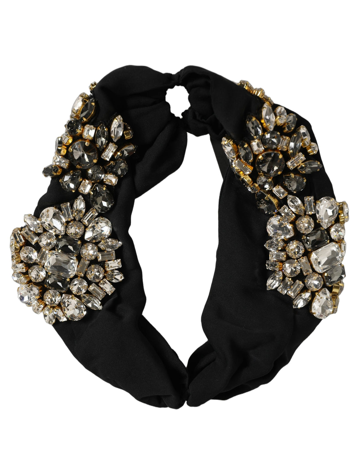 Dolce & Gabbana Black Silk Headband with Crystal Embellishment