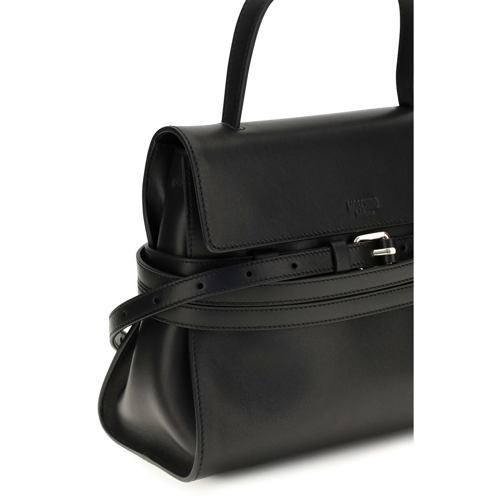 Moschino Schwarze Bos Taurus Kalbsleder Schultertasche