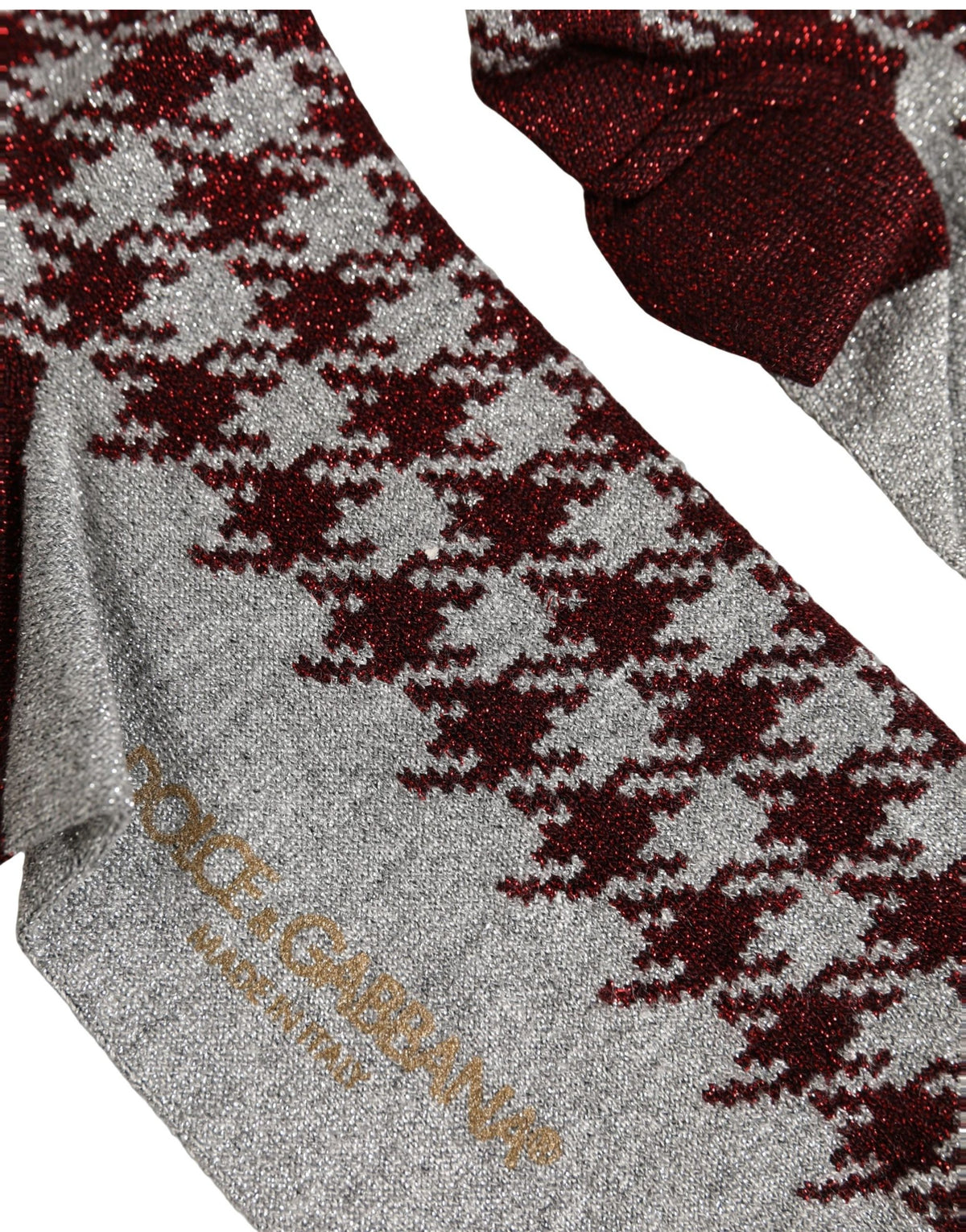 Dolce & Gabbana Weinrot-Graue Hahnentritt Crew-Socken