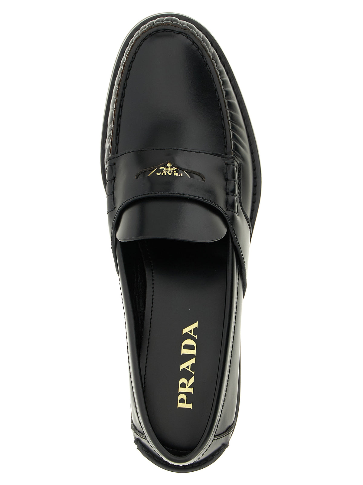 Prada Schwarze Loafer aus Kalbsleder zum Hineinschlüpfen – Ansicht 4 | Arca Lucia
