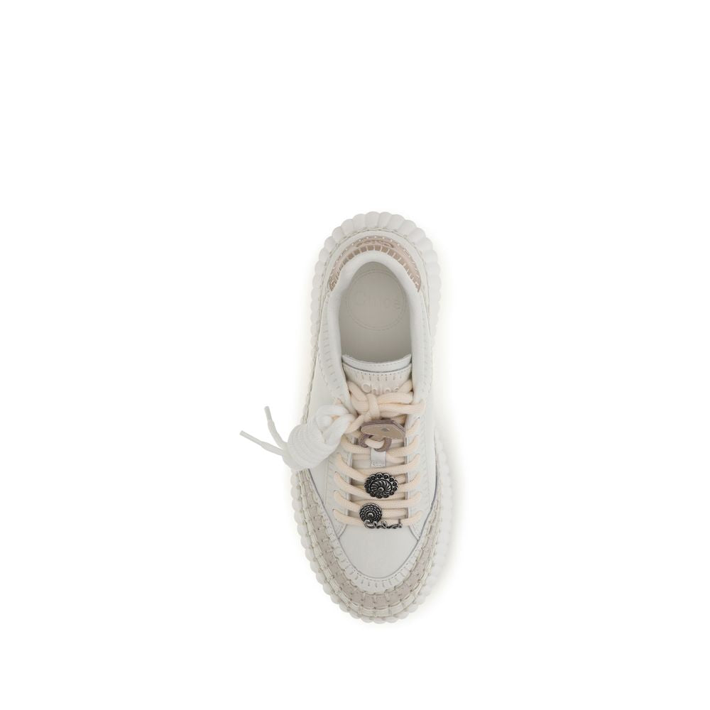 Sneakers con plateau in pelle di vitello bianca di Chloé