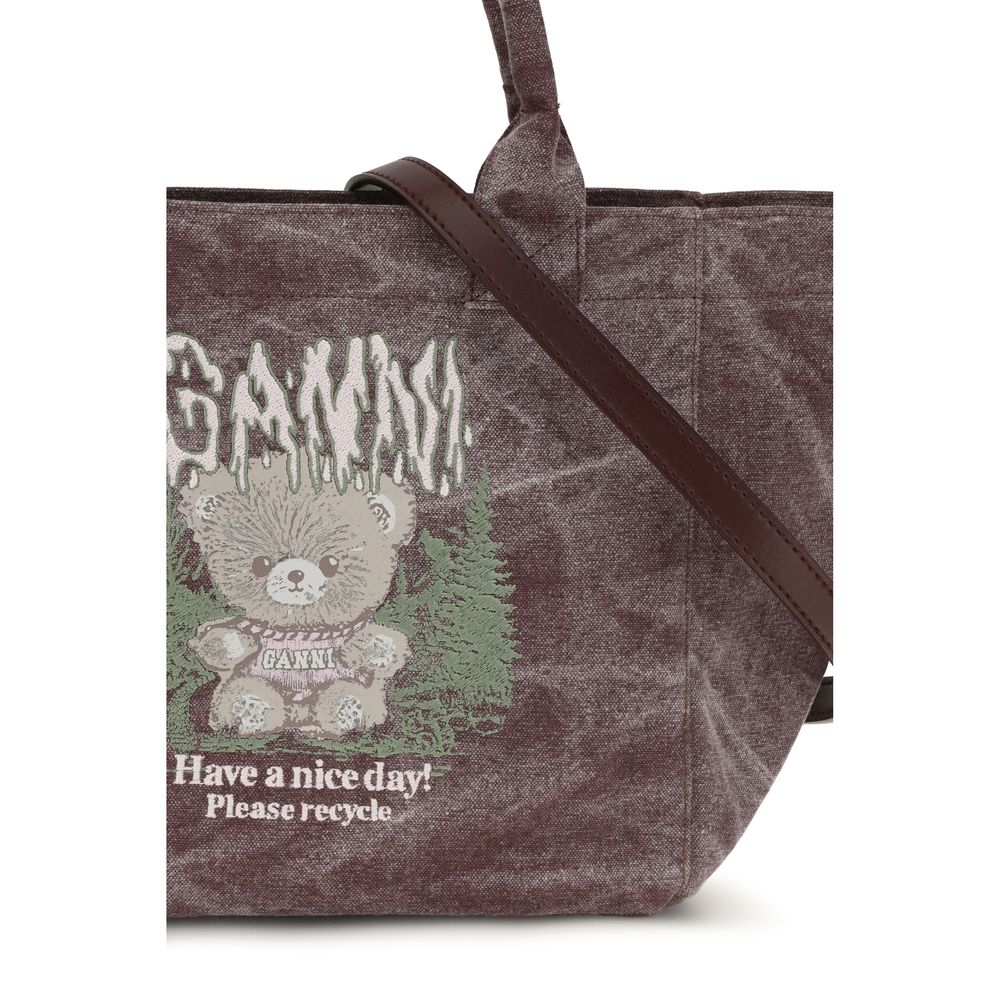 Ganni Burgundy Teddy Cotton Tote Bag