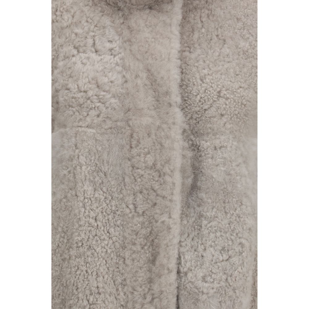 Cappotto grigio in pelliccia sintetica di Brunello Cucinelli con Collo