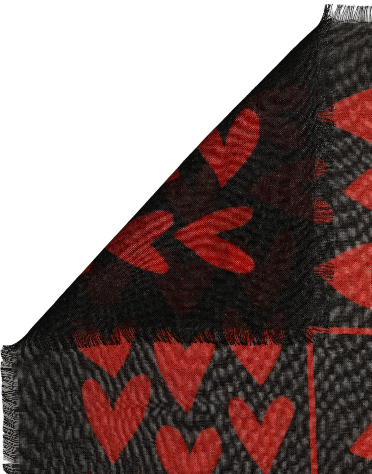Dolce & Gabbana Stola Nera e Rossa in Cashmere e Seta con Cuori