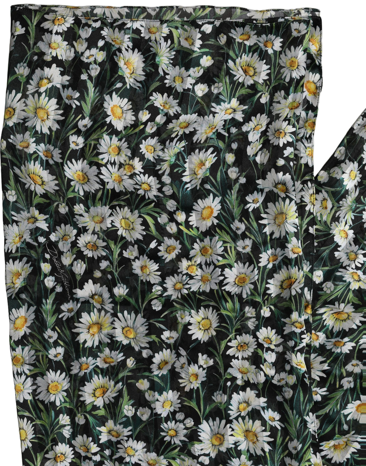 Dolce & Gabbana Foulard Nero in Seta con Stampa Margherite
