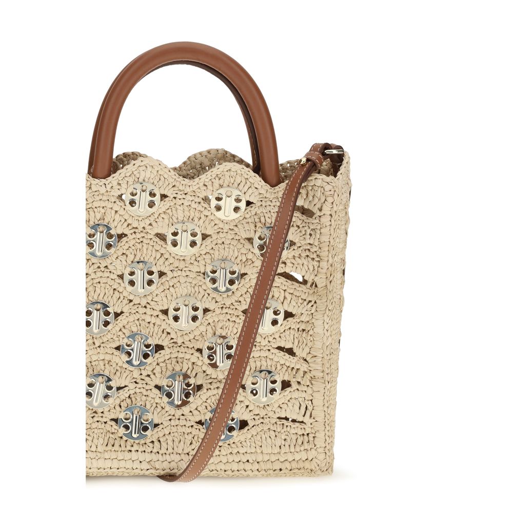 Borsa a tracolla Rabanne in rafia beige