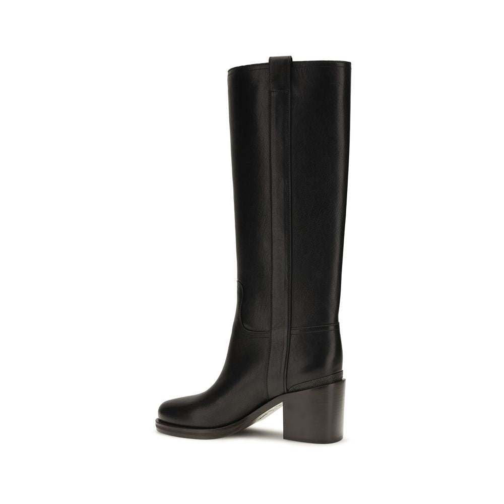 Brunello Cucinelli Stiefel aus Leder in Schwarz