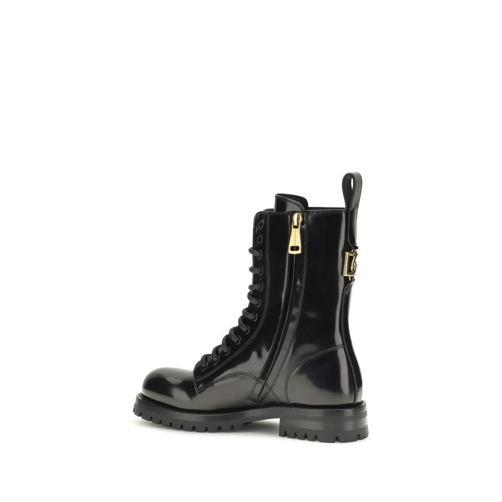 Dolce & Gabbana Schwarze Schnürstiefel aus Kalbsleder Bos Taurus – Ansicht 3 | Arca Lucia