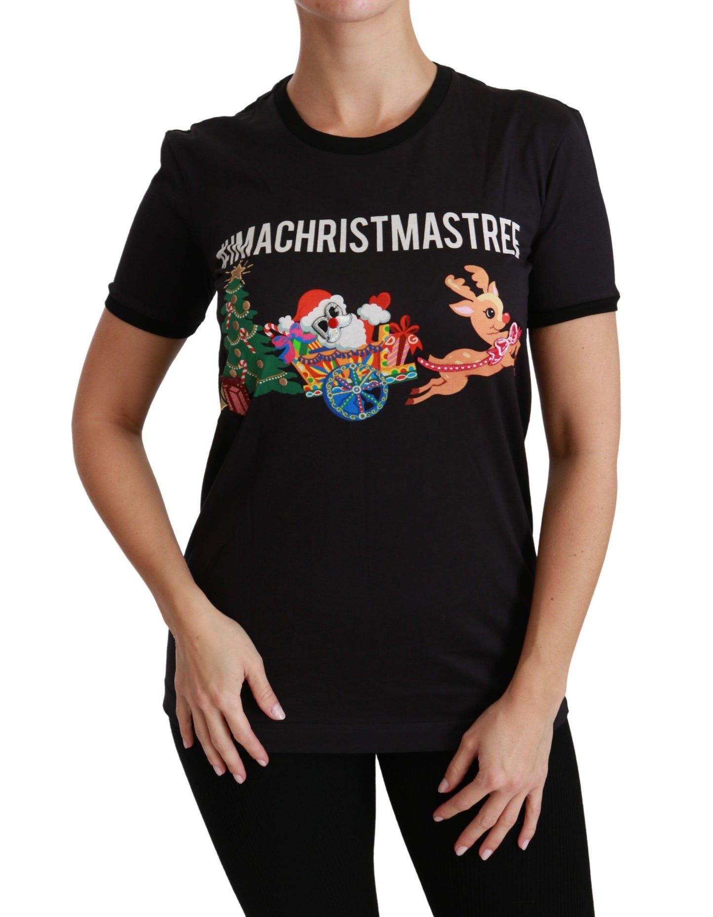Dolce & Gabbana Schwarzes #ImAChristmasTree Crewneck Top T-shirt