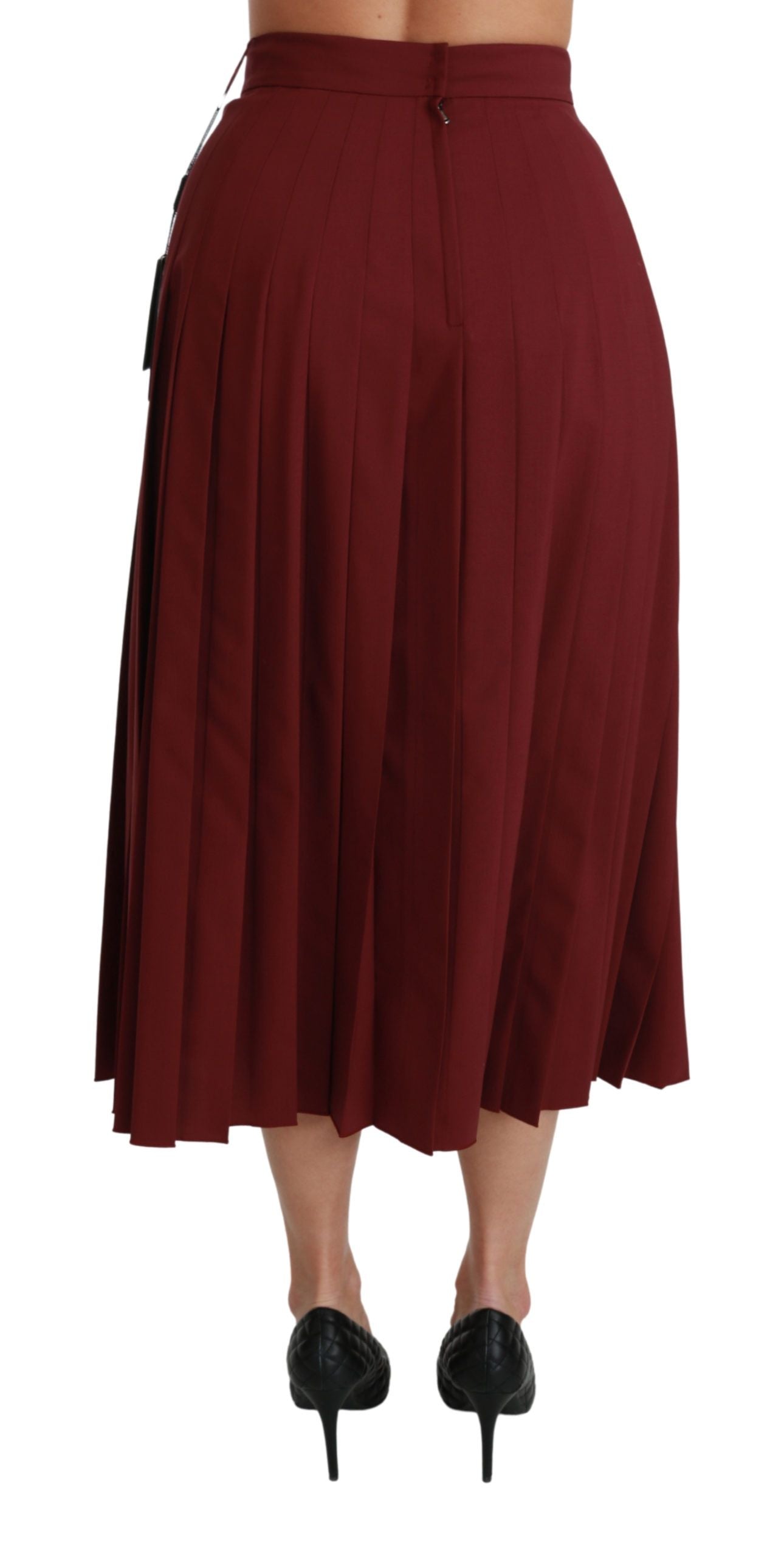 Dolce & Gabbana Roter Maxirock mit hoher Taille und Plissee aus Wolle