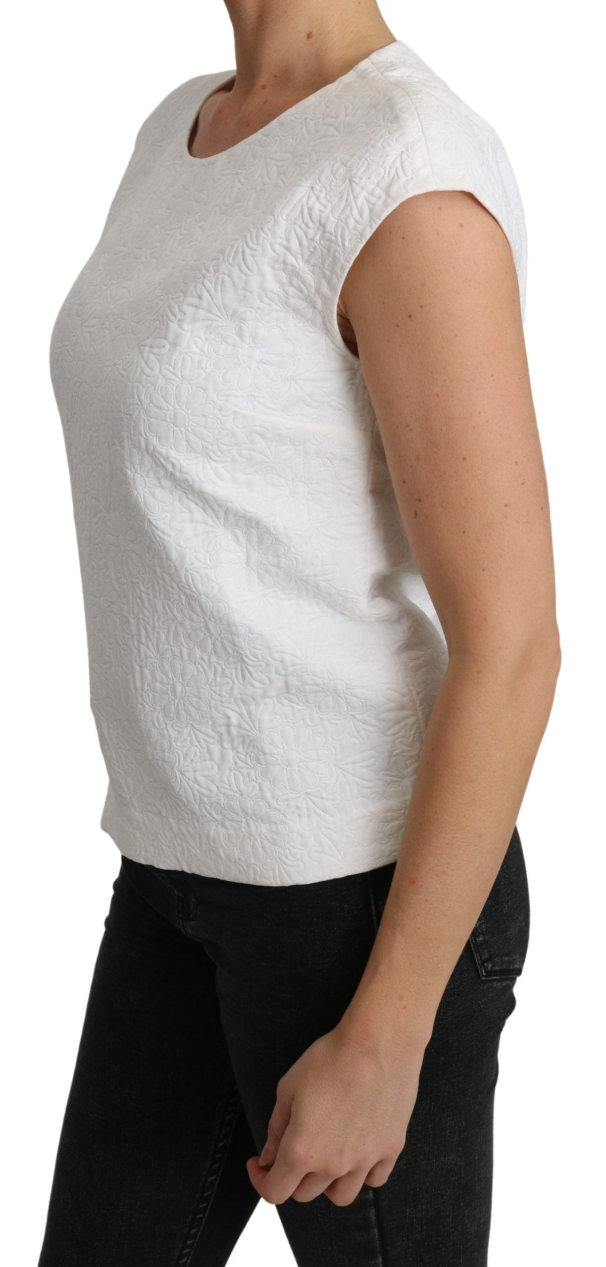 Dolce & Gabbana Weiße Brokatbluse mit Blumenmuster Baumwolltop