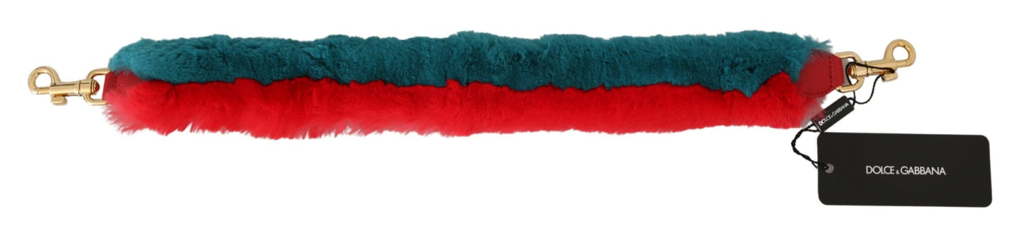 Dolce & Gabbana Rot Blau Kaninchenfell Leder Schulterriemen