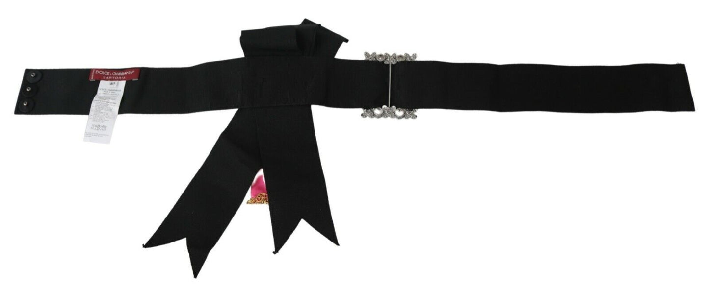 Dolce & Gabbana Schwarz Rosa Blume Brosche Kristalle Baumwollgürtel