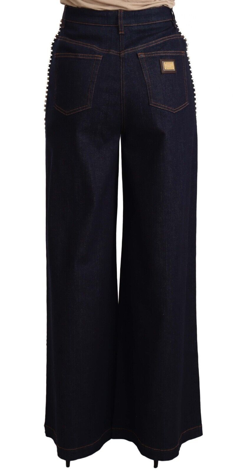 Dolce & Gabbana Dunkelblaue Schlagjeans mit Kristallverzierung